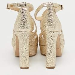 Pre Owned Jimmy Choo Gold Leather Carrie Block Heel Pumps Size 36