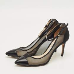 Pre Owned Jimmy Choo Black Leather and Mesh Tower Ankle Strap Pumps Size 37