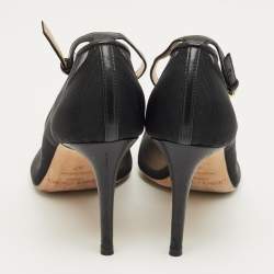 Pre Owned Jimmy Choo Black Leather and Mesh Tower Ankle Strap Pumps Size 37