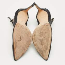 Pre Owned Jimmy Choo Black Leather and Mesh Tower Ankle Strap Pumps Size 37