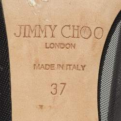 Pre Owned Jimmy Choo Black Leather and Mesh Tower Ankle Strap Pumps Size 37