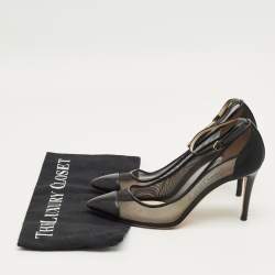 Pre Owned Jimmy Choo Black Leather and Mesh Tower Ankle Strap Pumps Size 37