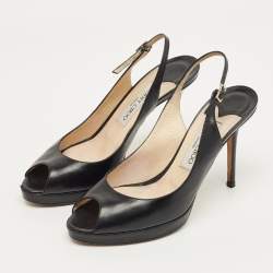 Pre Owned Jimmy Choo Black Patent Leather Vita Slingback Pumps Size 38