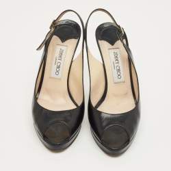 Pre Owned Jimmy Choo Black Patent Leather Vita Slingback Pumps Size 38