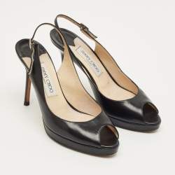 Pre Owned Jimmy Choo Black Patent Leather Vita Slingback Pumps Size 38