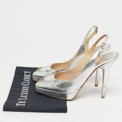Pre Owned Jimmy Choo Silver Python Embossed Leather Nova Peep Toe Pumps Size 38