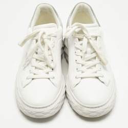 Pre Owned Jimmy Choo White/Silver Leather Diamond Light Maxi Sneakers Size 39