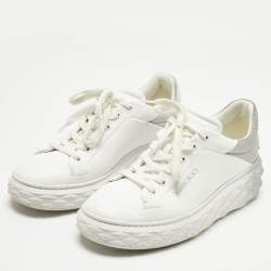Pre Owned Jimmy Choo White/Silver Leather Diamond Light Maxi Sneakers Size 39