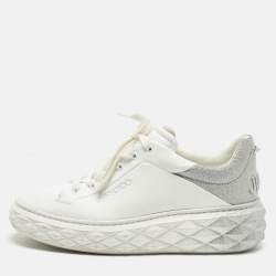 Pre Owned Jimmy Choo White/Silver Leather Diamond Light Maxi Sneakers Size 39