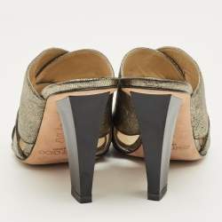 Pre Owned Jimmy Choo Metallic Crisscross Leather Slide Sandals Size 38.5