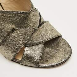 Pre Owned Jimmy Choo Metallic Crisscross Leather Slide Sandals Size 38.5