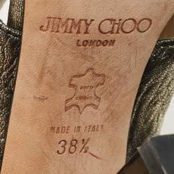 Pre Owned Jimmy Choo Metallic Crisscross Leather Slide Sandals Size 38.5