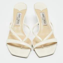 Pre Owned Jimmy Choo White Leather Maelie Slide Sandals Size 40.5