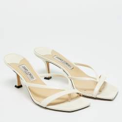 Pre Owned Jimmy Choo White Leather Maelie Slide Sandals Size 40.5