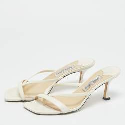 Pre Owned Jimmy Choo White Leather Maelie Slide Sandals Size 40.5