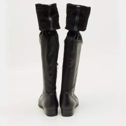 Pre Owned Jimmy Choo Black Leather Knee Length Boots Size 39.5