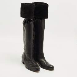 Pre Owned Jimmy Choo Black Leather Knee Length Boots Size 39.5