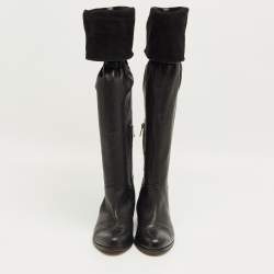 Pre Owned Jimmy Choo Black Leather Knee Length Boots Size 39.5