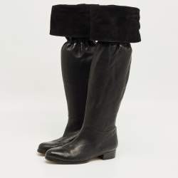 Pre Owned Jimmy Choo Black Leather Knee Length Boots Size 39.5