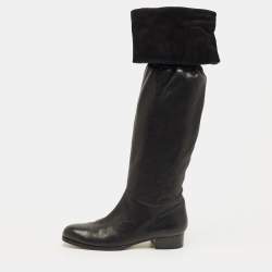 Pre Owned Jimmy Choo Black Leather Knee Length Boots Size 39.5