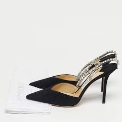 Pre Owned Jimmy Choo Black Suede Saeda Crystal Embellishment Pumps Size 40