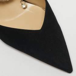 Pre Owned Jimmy Choo Black Suede Saeda Crystal Embellishment Pumps Size 40