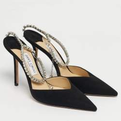 Pre Owned Jimmy Choo Black Suede Saeda Crystal Embellishment Pumps Size 40