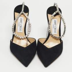 Pre Owned Jimmy Choo Black Suede Saeda Crystal Embellishment Pumps Size 40