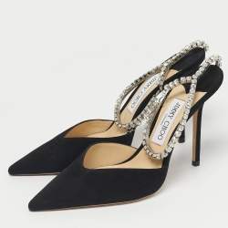 Pre Owned Jimmy Choo Black Suede Saeda Crystal Embellishment Pumps Size 40