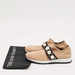 Pre Owned Jimmy Choo Beige Fabric Studded Accents Sneakers Size 37