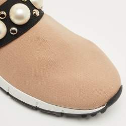 Pre Owned Jimmy Choo Beige Fabric Studded Accents Sneakers Size 37
