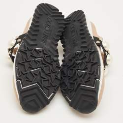 Pre Owned Jimmy Choo Beige Fabric Studded Accents Sneakers Size 37
