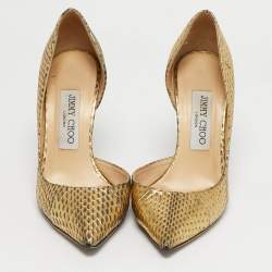 Pre Owned Jimmy Choo Gold Python Embossed Leather D'orsay Pumps Size 36