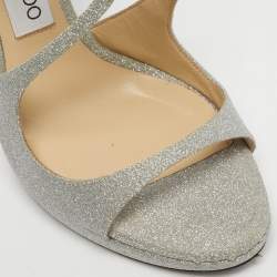Pre Owned Jimmy Choo Silver Glitter Azia Ankle Strap Sandals Size 38