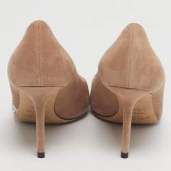Pre Owned Jimmy Choo Beige Suede Crystal Embellish Love Pumps Size 37.5
