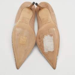 Pre Owned Jimmy Choo Beige Suede Crystal Embellish Love Pumps Size 37.5