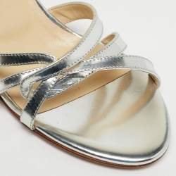 Pre Owned Jimmy Choo Silver Leather Kel Slide Sandals Size 39