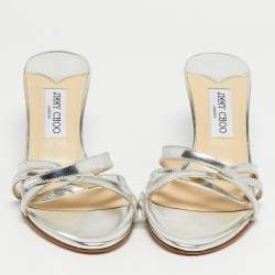 Pre Owned Jimmy Choo Silver Leather Kel Slide Sandals Size 39