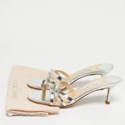 Pre Owned Jimmy Choo Silver Leather Kel Slide Sandals Size 39