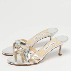 Pre Owned Jimmy Choo Silver Leather Kel Slide Sandals Size 39