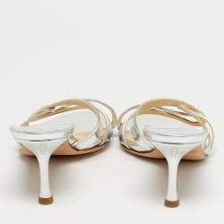 Pre Owned Jimmy Choo Silver Leather Kel Slide Sandals Size 39