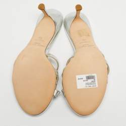 Pre Owned Jimmy Choo Silver Leather Kel Slide Sandals Size 39