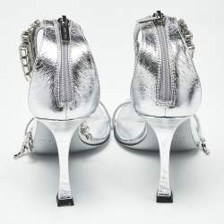 مملوكة مسبقًا Jimmy Choo Silver Leather Crystal Embellished Verity Sandals Size 38