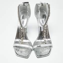مملوكة مسبقًا Jimmy Choo Silver Leather Crystal Embellished Verity Sandals Size 38