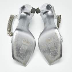 مملوكة مسبقًا Jimmy Choo Silver Leather Crystal Embellished Verity Sandals Size 38