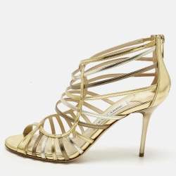 Pre Owned Jimmy Choo Metallic/Silver Leather Glenys Gladiator Sandals Size 39