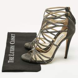 Pre Owned Jimmy Choo Green Suede Thistle Crystal Embellished Ankle Strap Sandals Size 40
