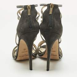 Pre Owned Jimmy Choo Green Suede Thistle Crystal Embellished Ankle Strap Sandals Size 40