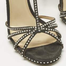 Pre Owned Jimmy Choo Green Suede Thistle Crystal Embellished Ankle Strap Sandals Size 40