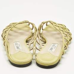 Pre Owned Jimmy Choo Green Leather Sai Flat Slide Size 40.5